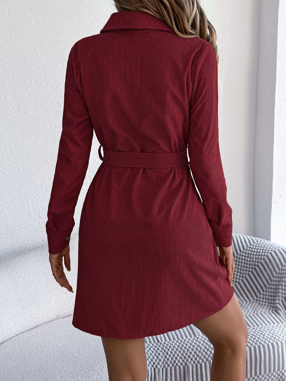 Button-Front Corduroy Shirt Dress - Trendsi - Flyclothing LLC