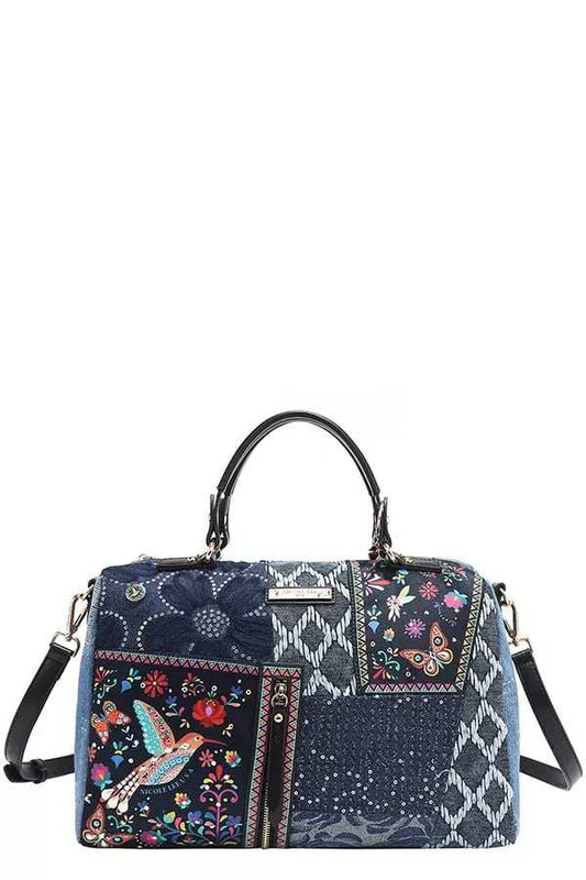 Nicole Lee USA Bosque De Amor Denim Boston Bag - Trendsi - Flyclothing LLC
