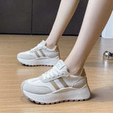 Side Striped Lace Up Platform Athletic Sneakers - Trendsi - Flyclothing LLC