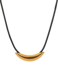 Stainless Steel Curved Bar Necklace with Leather Rope - Trendsi - Flyclothing LLC