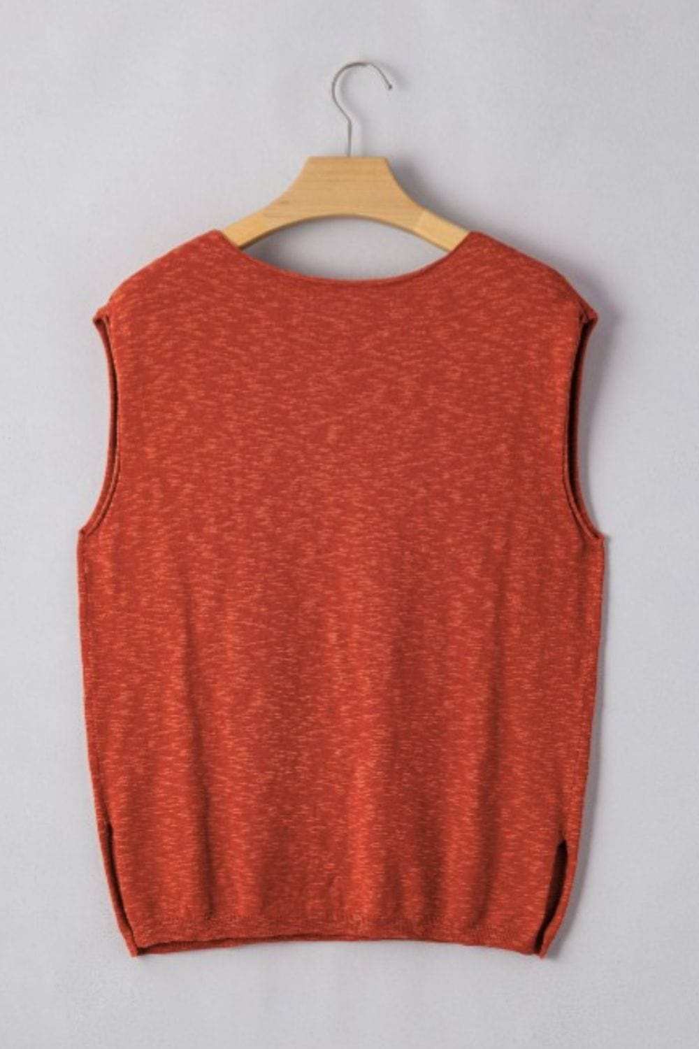 Side Slit Round Neck Sweater Vest - Trendsi - Flyclothing LLC