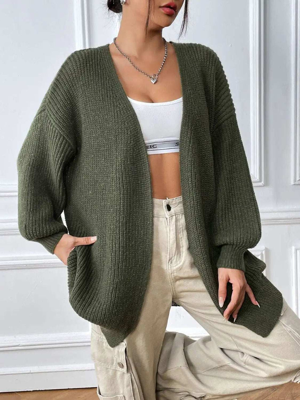 Open Front Long Sleeve Cardigan - Trendsi - Flyclothing LLC