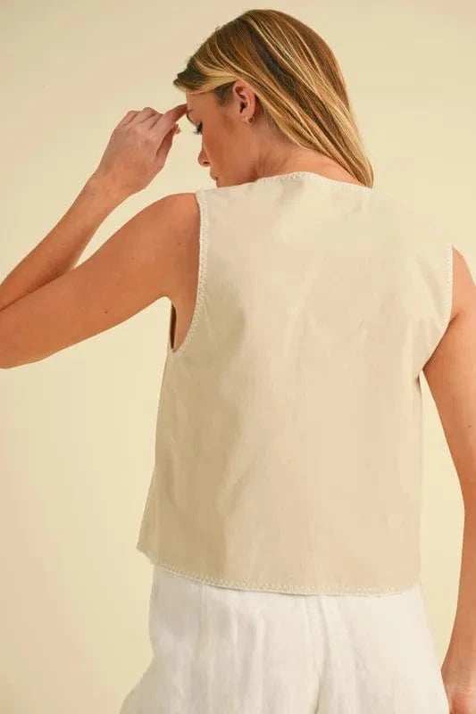 Aemi+Co Embroidered Tied Front Vest Coat - Trendsi - Flyclothing LLC
