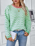Wavy Stripes Round Neck Long Sleeve Sweater - Trendsi - Flyclothing LLC