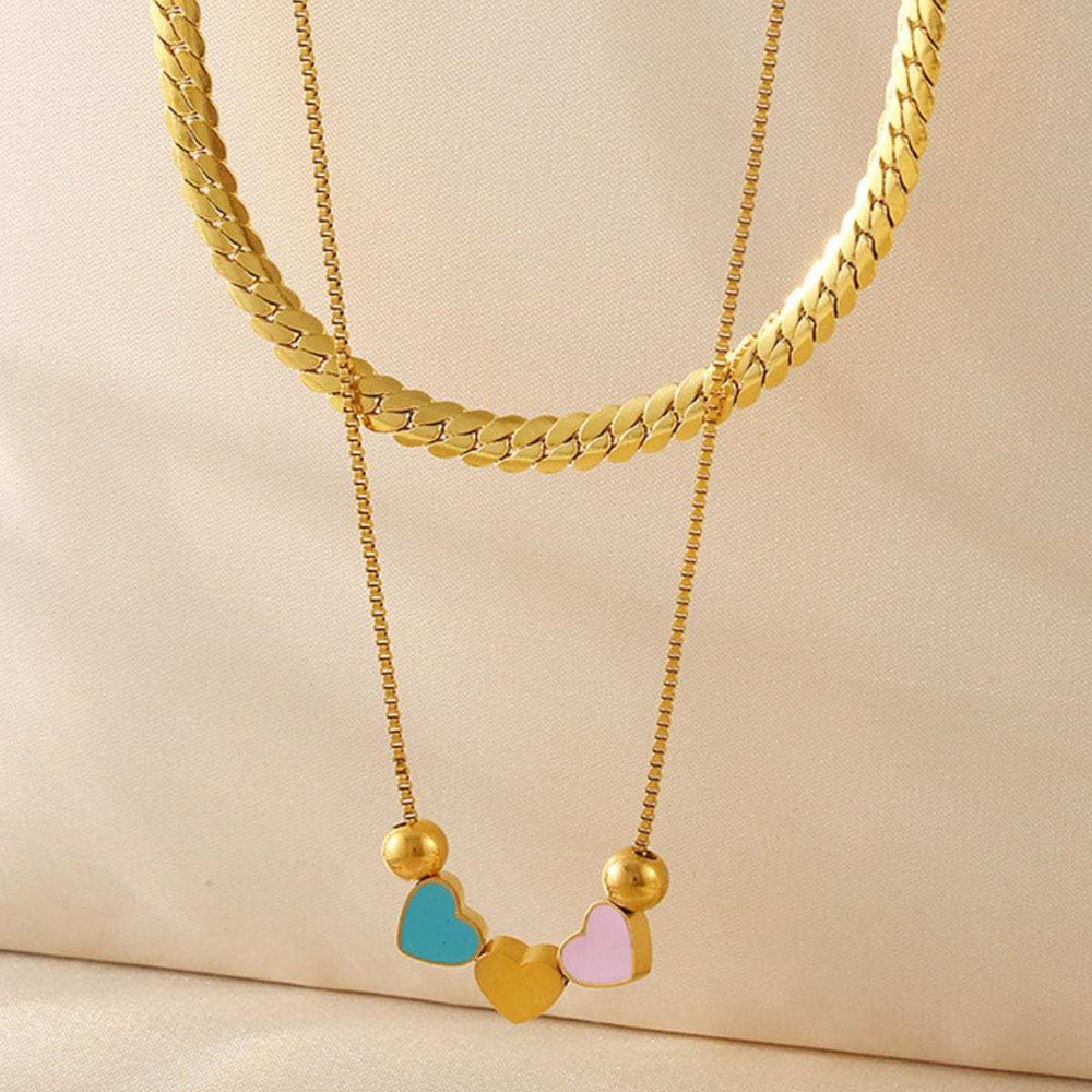 18K Gold-Plated Double Layered Heart Necklace - Trendsi - Flyclothing LLC