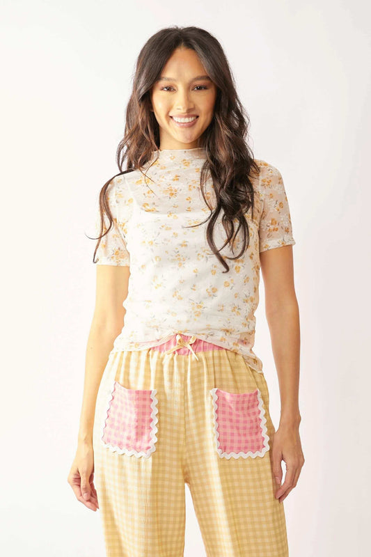 Davi & Dani Loose Turtle Neck Lace Mesh Lace Sheer Top - Trendsi - Flyclothing LLC