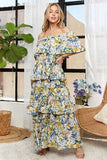 ADORA Layered Floral Off-Shoulder Short Sleeve Maxi Dress - Trendsi - Flyclothing LLC