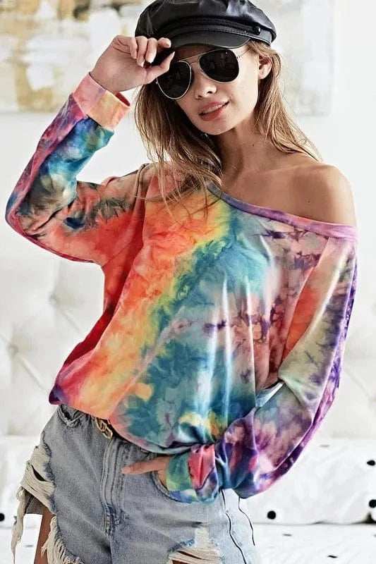 BiBi Tie Dye Soft Knit Jersey Top - Trendsi - Flyclothing LLC