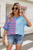 Striped Round Neck Half Sleeve T-Shirt - Trendsi - Flyclothing LLC