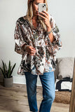Printed Notched Flounce Sleeve Blouse - Trendsi - Flyclothing LLC