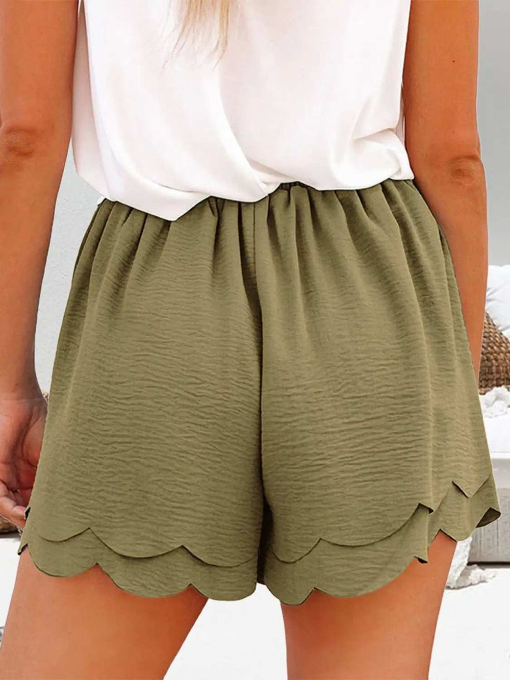 Tied Layered Scalloped Hem Shorts - Trendsi - Flyclothing LLC