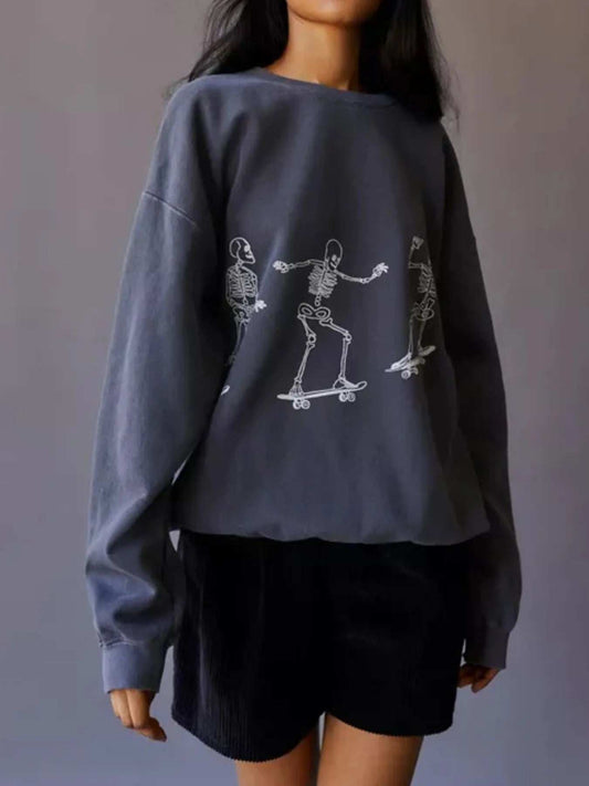 Skeleton Graphic Oversized Sweatshirt - Trendsi - Flyclothing LLC