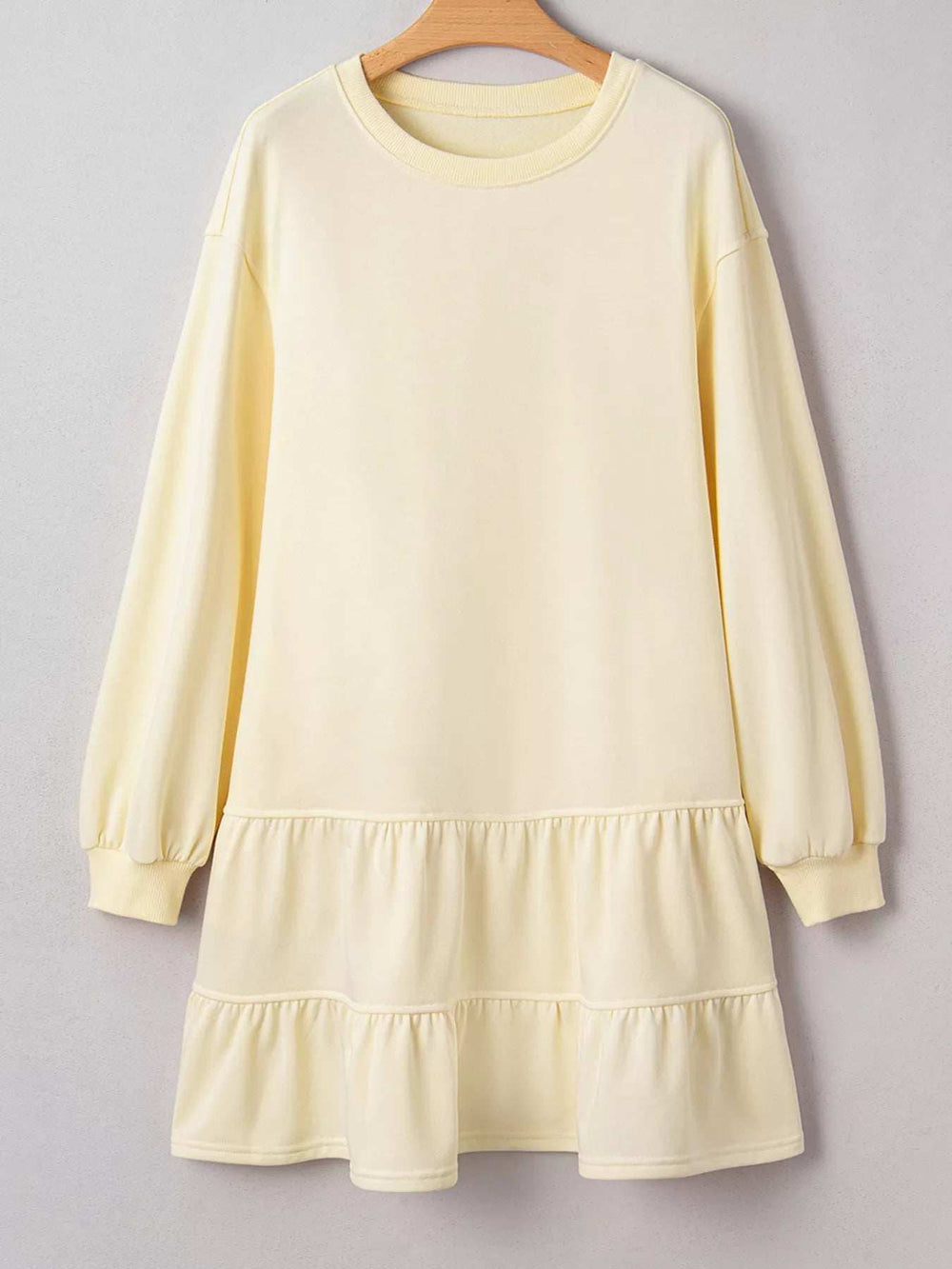 Double Tiered Ruffle Hem Long Sleeve Loose Mini Dress - Trendsi - Flyclothing LLC