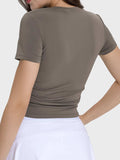 Ruched Round Neck Short Sleeve Active T-Shirt - Trendsi - Flyclothing LLC
