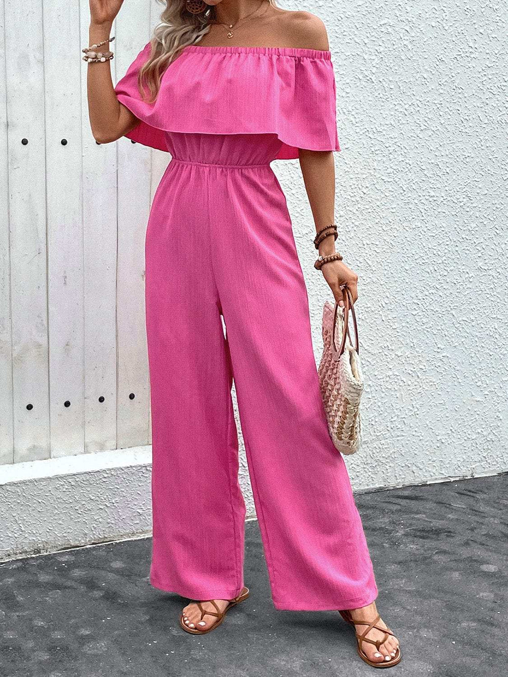 Off-Shoulder Wide Leg Jumpsuit - Trendsi - Flyclothing LLC