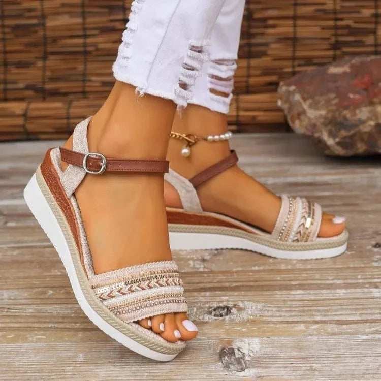 Open Toe Platform Wedge Sandals - Trendsi - Flyclothing LLC