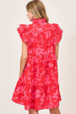 Umgee Full Size Two Tone Floral Print Ruffle Cap Sleeve Mini Dress Plus Size - Trendsi - Flyclothing LLC