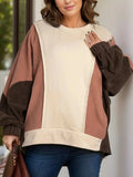 Plus Size Color Block Long Sleeve Hoodie - Trendsi - Flyclothing LLC