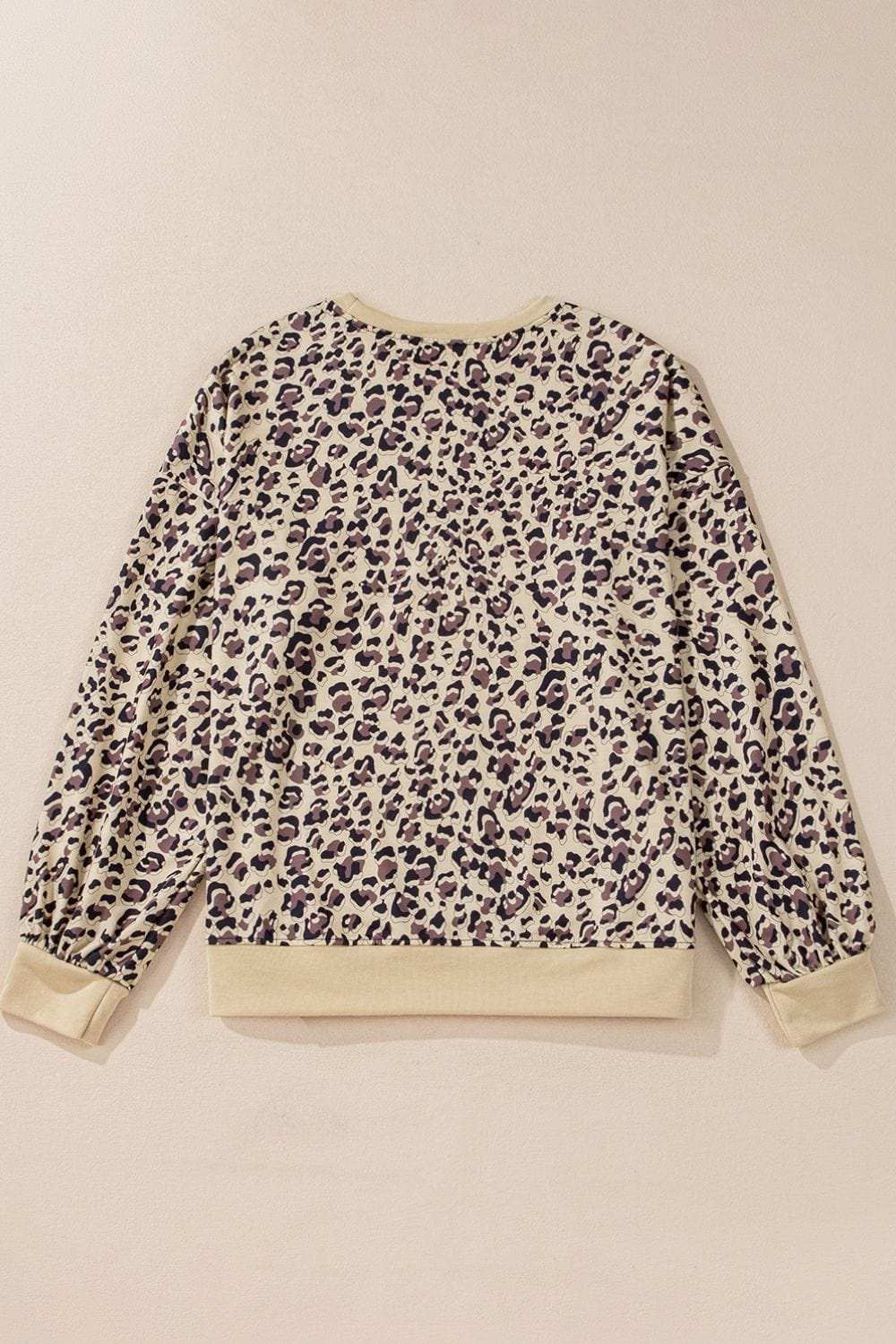 Slit Leopard Round Neck Long Sleeve Sweatshirt - Trendsi - Flyclothing LLC