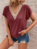 Full Size Lace Detail V-Neck Short Sleeve T-Shirt - Trendsi - Flyclothing LLC