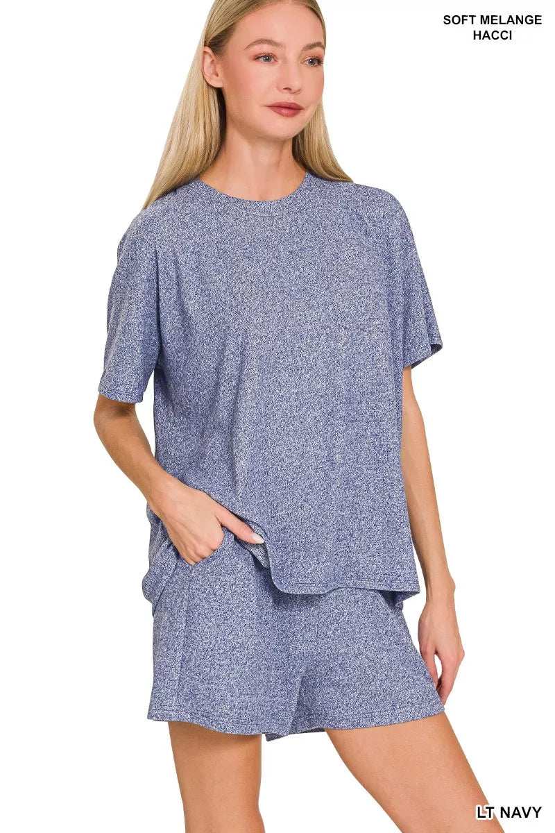 Zenana Soft Melange Short Sleeve Tee and Shorts Set - Trendsi - Flyclothing LLC