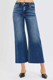 RISEN Full Size Mid Rise Crop Wide Raw Cut Hem Jeans Plus Size - Trendsi - Flyclothing LLC