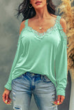 Lace Detail Cold Shoulder Long Sleeve T-Shirt - Trendsi - Flyclothing LLC