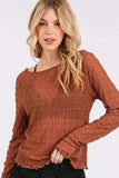 Mittoshop Lettuce Hem Boat Neck Long Sleeve Blouse - Trendsi - Flyclothing LLC