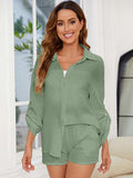 Button Up Long Sleeve Top and Shorts Set - Trendsi - Flyclothing LLC