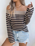 Openwork Striped Off-Shoulder Knit Top - Trendsi - Flyclothing LLC