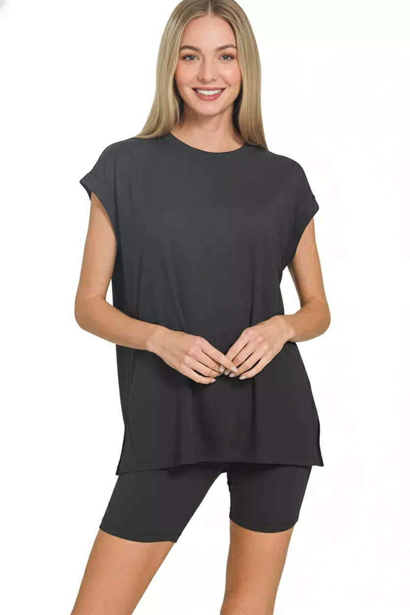 Zenana Brushed Dty Microfiber Top & Biker Shorts - Trendsi - Flyclothing LLC