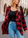 Plaid Open Front Long Sleeve Jacket - Trendsi - Flyclothing LLC
