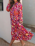 Floral Print Long Sleeve Midi Dress with Pockets - Trendsi - Flyclothing LLC