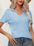 Cable Knit Short Sleeve Top - Trendsi - Flyclothing LLC