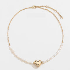 Gold-plated Pearl Chain Heart Pendant Necklace