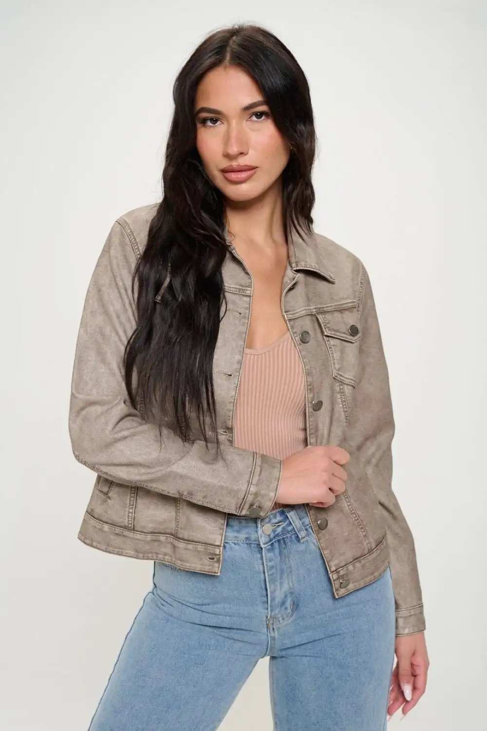 Coalition LA Button Down Cargo Vegan Leather Shacket - Trendsi - Flyclothing LLC
