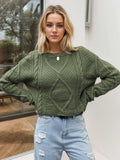 Cable-Knit Round Neck Dropped Shoulder Sweater - Trendsi - Flyclothing LLC