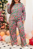 Plus Size Printed Round Neck Long Sleeve Top and Pants Set - Trendsi - Flyclothing LLC