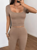 Short Sleeve Top and Leggings Set - Trendsi - Flyclothing LLC