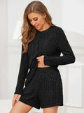 Ribbed Round Neck Top and Shorts Set - Trendsi - Flyclothing LLC