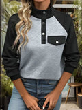 Contrast Textured Long Sleeve Sweatshirt - Trendsi - Flyclothing LLC