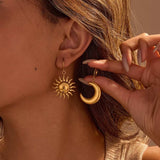 18K Gold-Plated Asymmetrical Sun & Moon Earrings - Trendsi - Flyclothing LLC