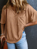 Textured V-Neck Half Sleeve T-Shirt - Trendsi - Flyclothing LLC
