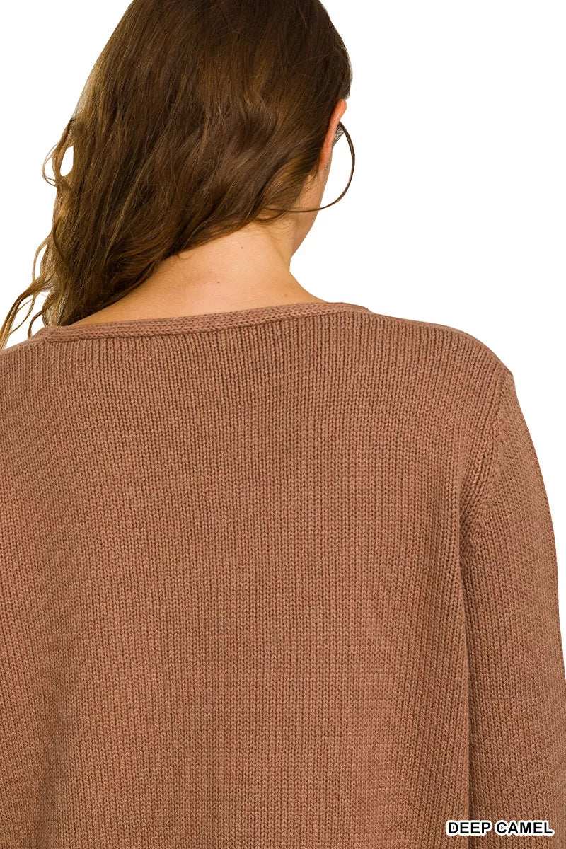 Zenana Beach V Neck Sweater - Trendsi - Flyclothing LLC