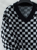 Checkered V-Neck Dropped Shoulder Sweater - Trendsi - Flyclothing LLC