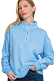 Zenana F/terry Pigment Dye & Enzyme Washing Half Zip Top - Trendsi - Flyclothing LLC
