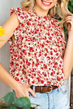 Ruffled Floral Round Neck Cap Sleeve Blouse - Trendsi - Flyclothing LLC