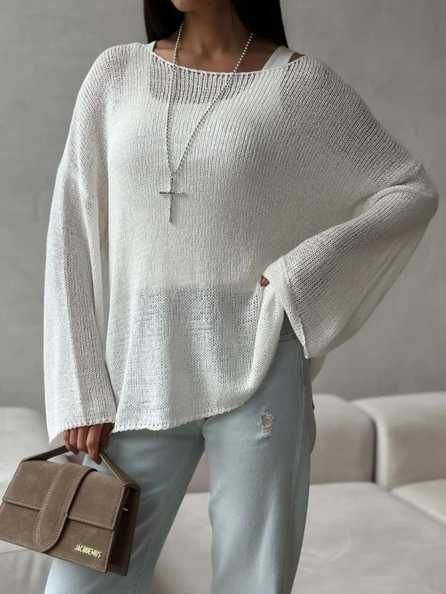 Boat Neck Knit Cover Up with Relaxed Fit - Trendsi - Flyclothing LLC
