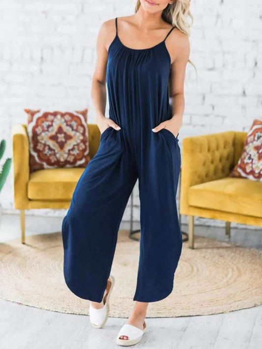 Slit Spaghetti Strap Jumpsuit with Pockets - Trendsi - Flyclothing LLC