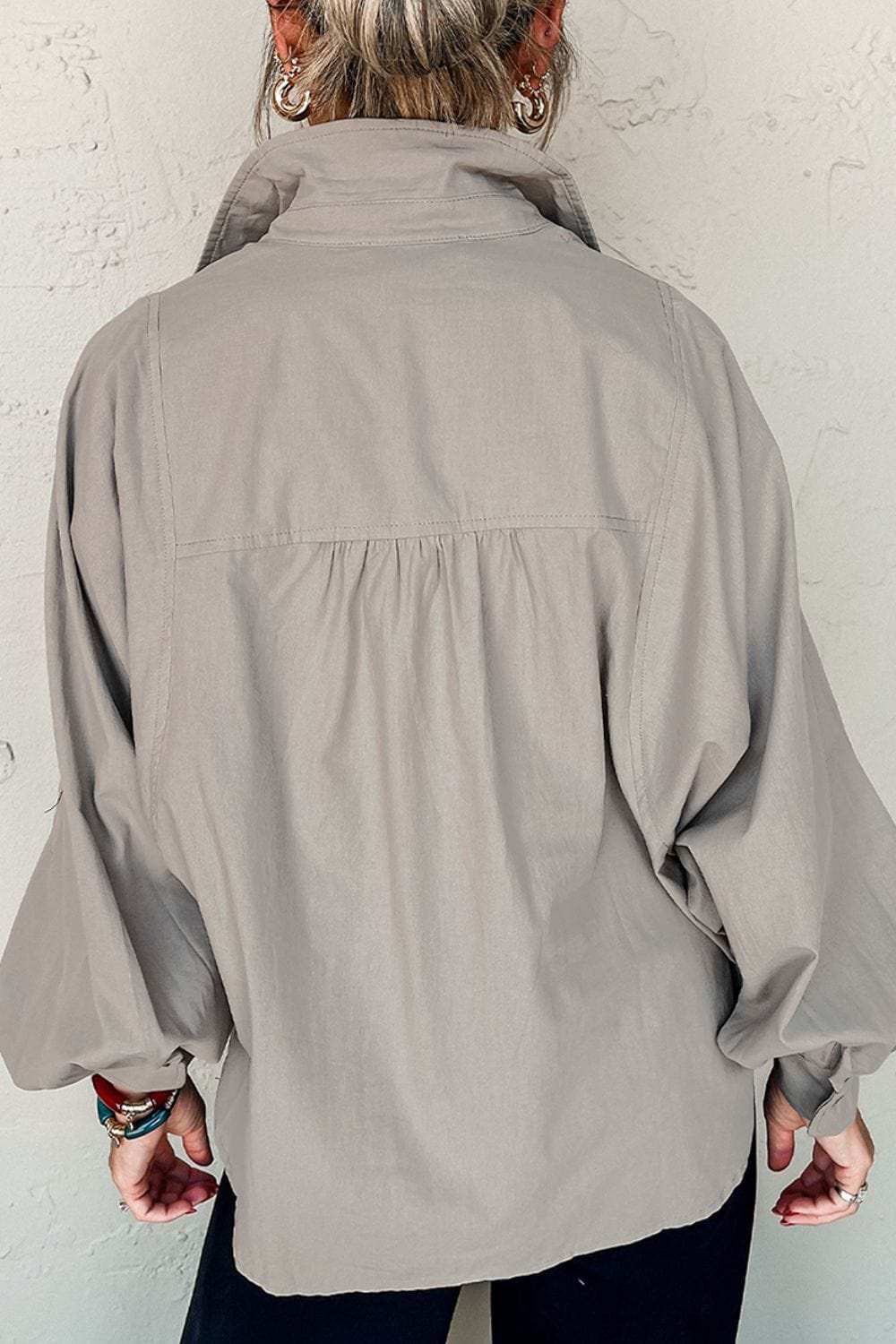 Button Down Collared Neck Long Sleeve Shirt - Trendsi - Flyclothing LLC